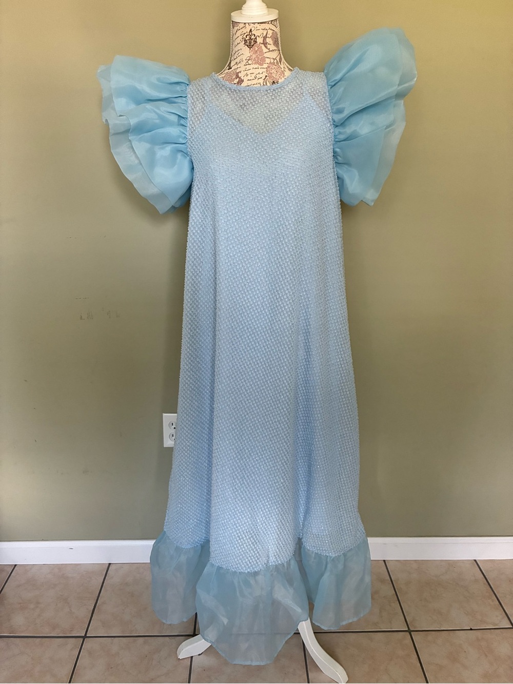 SHEIN Pale Blue Puff-Sleeve Maxi Dress